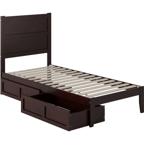 NoHo Twin XL Bed with 2 Drawers in Espresso Finish Wood