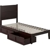 NoHo Twin XL Bed with 2 Drawers in Espresso Finish Wood