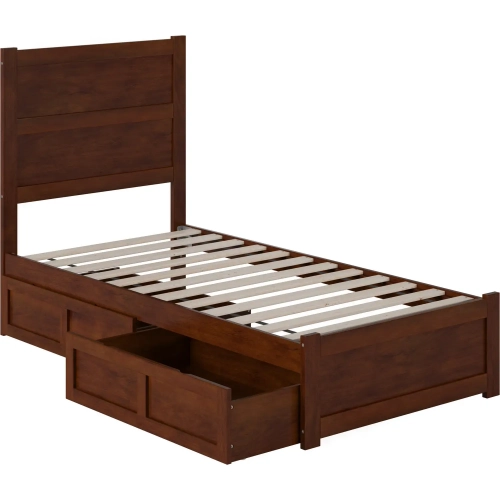 NoHo Twin Bed with Footboard & 2 Drawers in Walnut Finish