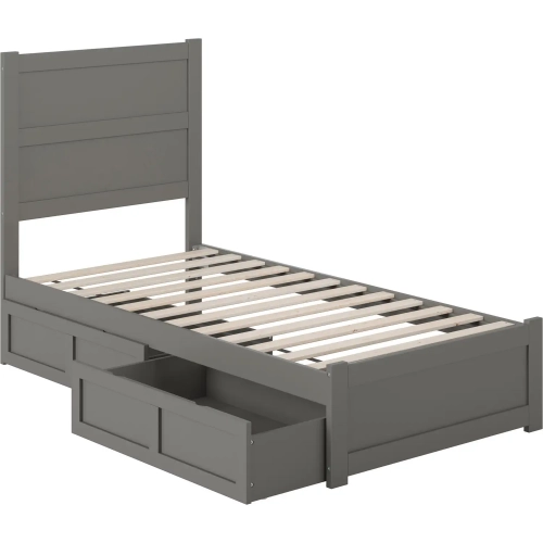 NoHo Twin Bed with Footboard & 2 Drawers in Grey Finish