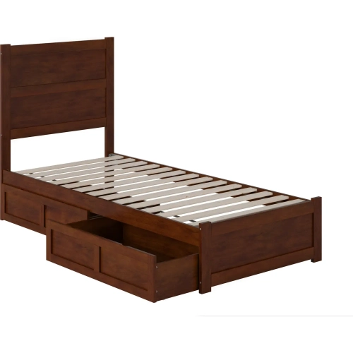 NoHo Twin XL Bed with Footboard & 2 Drawers in Walnut Finish