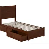 NoHo Twin XL Bed with Footboard & 2 Drawers in Walnut Finish
