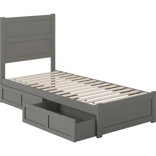 NoHo Twin XL Bed with Footboard & 2 Drawers in Grey Finish