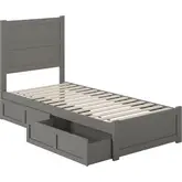NoHo Twin XL Bed with Footboard & 2 Drawers in Grey Finish