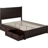 NoHo Queen Bed with Footboard & 2 Drawers in Espresso Finish Wood