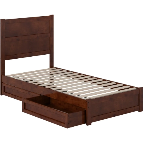 Aveline Twin XL Platform Bed & Storage Drawers in Walnut Finish Wood