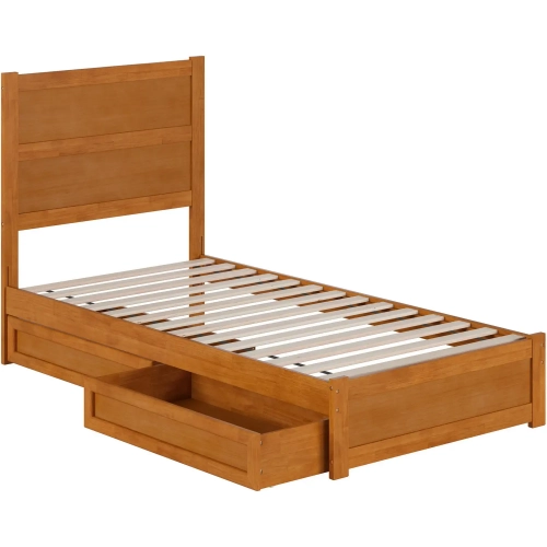 Aveline Twin XL Platform Bed & Storage Drawers in Light Toffee Finish Wood