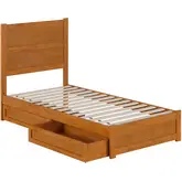 Aveline Twin XL Platform Bed & Storage Drawers in Light Toffee Finish Wood