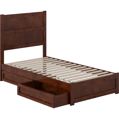 Aveline Twin Platform Bed & Storage Drawers in Walnut Finish Wood