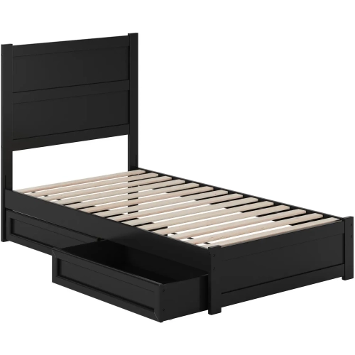 Aveline Twin Platform Bed & Storage Drawers in Black Finish Wood