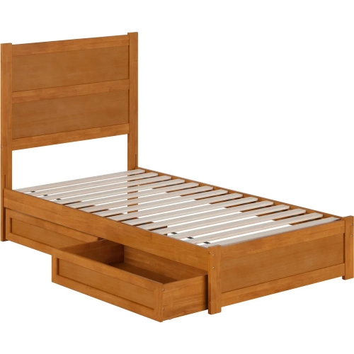 Aveline Twin Platform Bed & Storage Drawers in Light Toffee Finish Wood