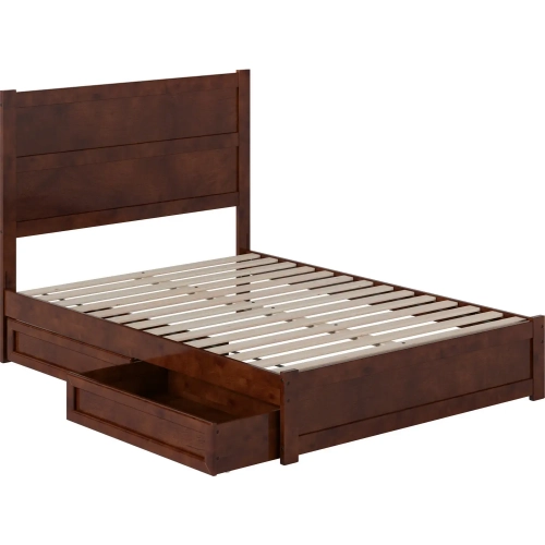 Aveline Full Platform Bed & Storage Drawers in Walnut Finish Wood