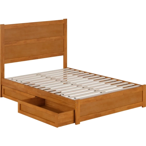 Aveline Full Platform Bed & Storage Drawers in Light Toffee Finish Wood