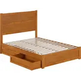 Aveline Full Platform Bed & Storage Drawers in Light Toffee Finish Wood