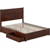 Aveline Queen Platform Bed & Storage Drawers in Walnut Finish Wood