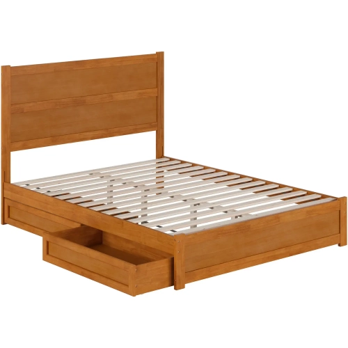 Aveline Queen Platform Bed & Storage Drawers in Light Toffee Finish Wood