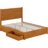 Aveline Queen Platform Bed & Storage Drawers in Light Toffee Finish Wood
