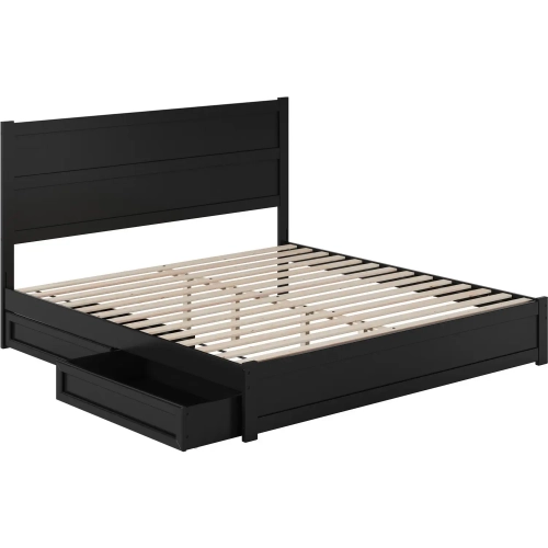 Aveline King Platform Bed & Storage Drawers in Black Finish Wood