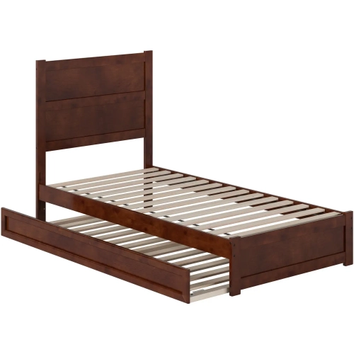 Aveline Twin XL Platform Bed & Twin XL Trundle in Walnut Finish Wood
