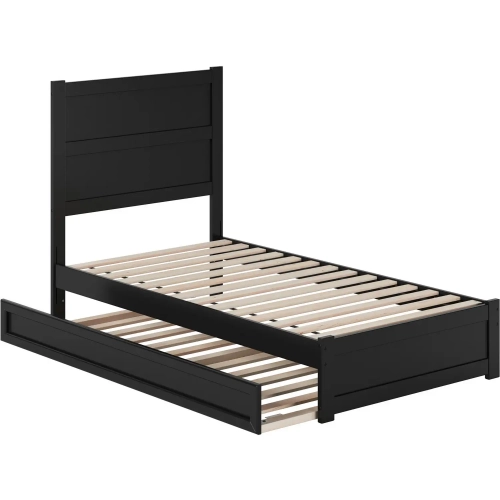 Aveline Twin Platform Bed & Twin Trundle in Black Finish Wood