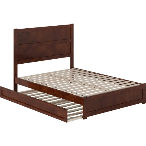 Aveline Full Platform Bed & Twin Trundle in Walnut Finish Wood