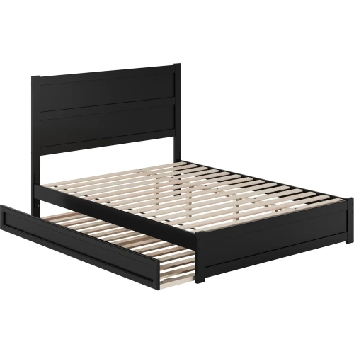 Aveline Queen Platform Bed & Twin XL Trundle in Black Finish Wood