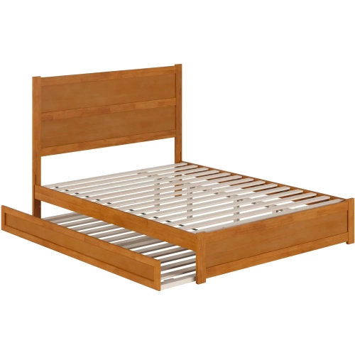 Aveline Queen Platform Bed & Twin XL Trundle in Light Toffee Finish Wood