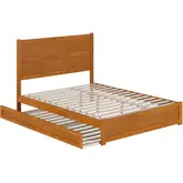 Aveline Queen Platform Bed & Twin XL Trundle in Light Toffee Finish Wood