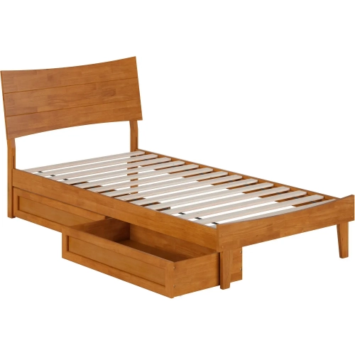 Phoenix Twin XL Platform Bed & Storage Drawers in Light Toffee Finish Wood