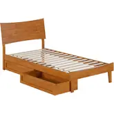 Phoenix Twin XL Platform Bed & Storage Drawers in Light Toffee Finish Wood