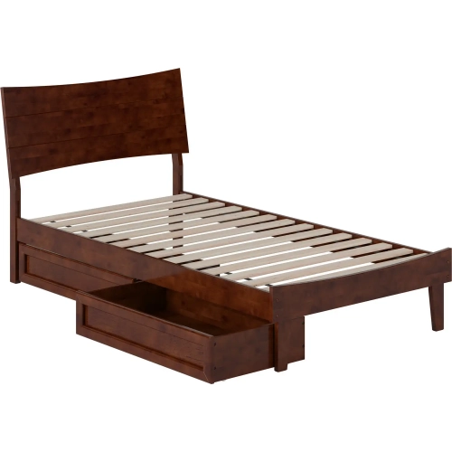 Phoenix Twin Platform Bed & Storage Drawers in Walnut Finish Wood