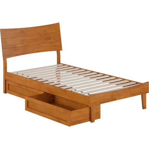 Phoenix Twin Platform Bed & Storage Drawers in Light Toffee Finish Wood