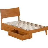 Phoenix Twin Platform Bed & Storage Drawers in Light Toffee Finish Wood