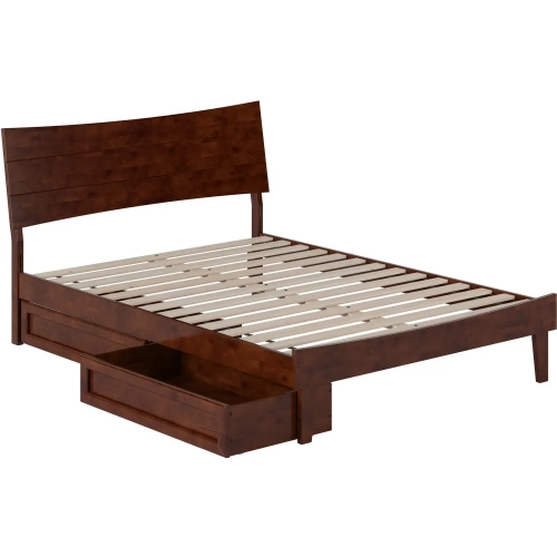 Phoenix Full Platform Bed & Storage Drawers in Walnut Finish Wood
