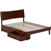 Phoenix Full Platform Bed & Storage Drawers in Walnut Finish Wood