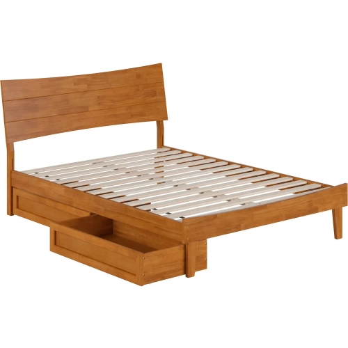 Phoenix Full Platform Bed & Storage Drawers in Light Toffee Finish Wood