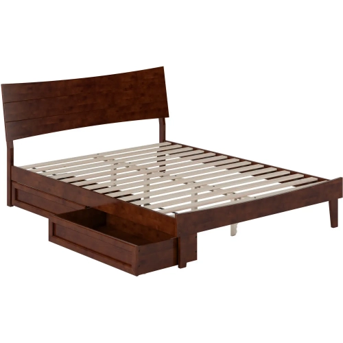 Phoenix Queen Platform Bed & Storage Drawers in Walnut Finish Wood