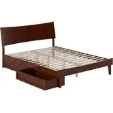 Phoenix Queen Platform Bed & Storage Drawers in Walnut Finish Wood