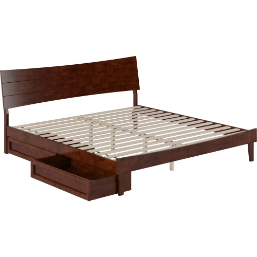 Phoenix King Platform Bed & Storage Drawers in Walnut Finish Wood