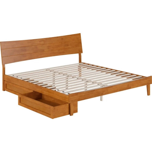 Phoenix King Platform Bed & Storage Drawers in Light Toffee Finish Wood
