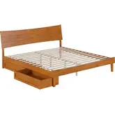 Phoenix King Platform Bed & Storage Drawers in Light Toffee Finish Wood