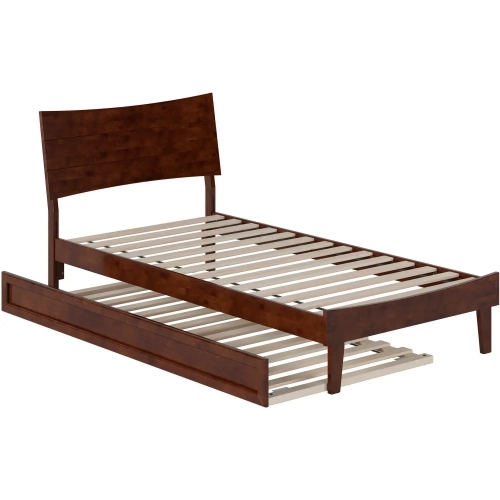 Phoenix Twin XL Platform Bed & Twin XL Trundle in Walnut Finish Wood