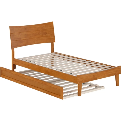 Phoenix Twin Platform Bed & Twin Trundle in Light Toffee Finish Wood