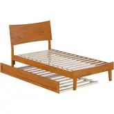 Phoenix Twin Platform Bed & Twin Trundle in Light Toffee Finish Wood