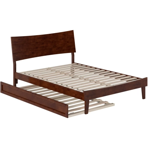 Phoenix Full Platform Bed & Twin Trundle in Walnut Finish Wood