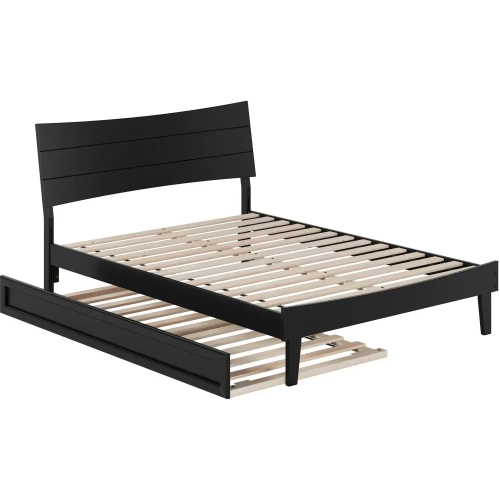 Phoenix Full Platform Bed & Twin Trundle in Black Finish Wood