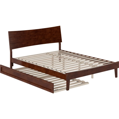 Phoenix Queen Platform Bed & Twin XL Trundle in Walnut Finish Wood