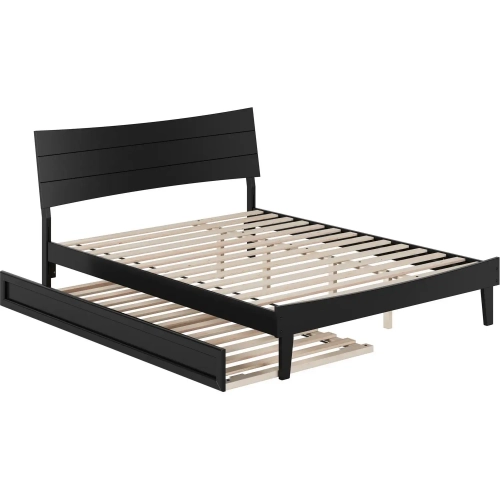 Phoenix Queen Platform Bed & Twin XL Trundle in Black Finish Wood