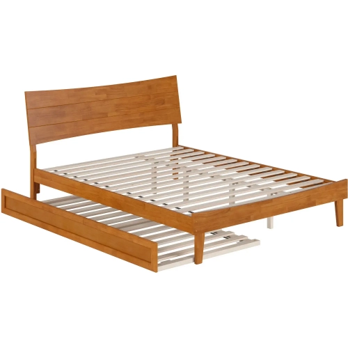 Phoenix Queen Platform Bed & Twin XL Trundle in Light Toffee Finish Wood