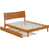 Phoenix Queen Platform Bed & Twin XL Trundle in Light Toffee Finish Wood